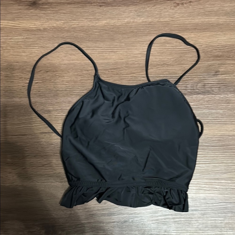 Juniors Elegant Black Ruffle Trim Swim Top